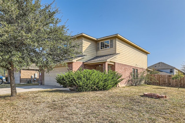 view of property exterior featuring a garage and a lawn