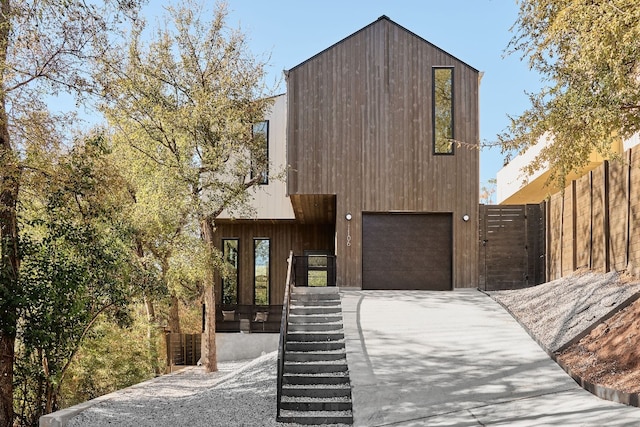 contemporary house featuring a garage