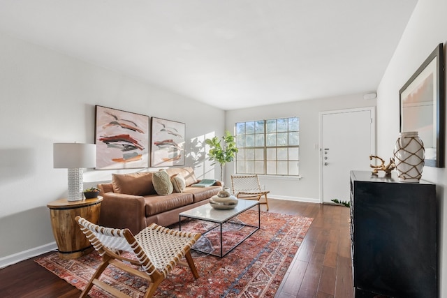 living room with dark wood-type flooring