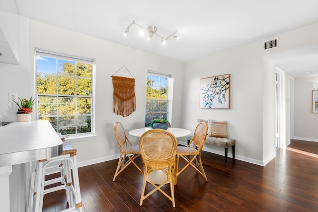 dining space featuring dark wood-type flooring