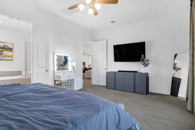 bedroom featuring carpet floors and ceiling fan