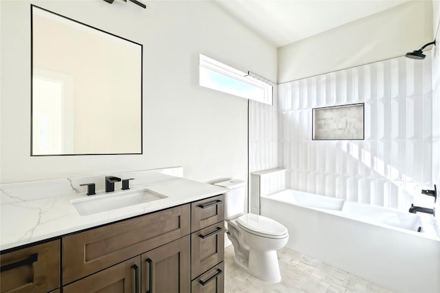 full bathroom featuring vanity, shower / bathtub combination, and toilet