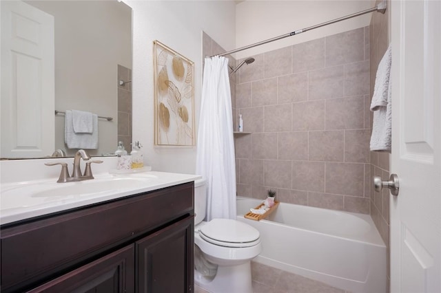 full bathroom with toilet, tile patterned flooring, vanity, and shower / tub combo