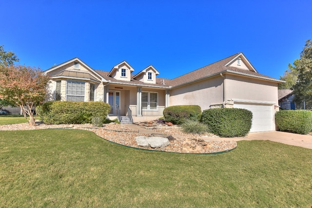 view of front of property with a porch and a front lawn