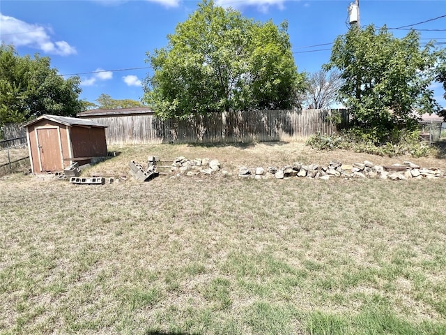 view of yard featuring a storage unit