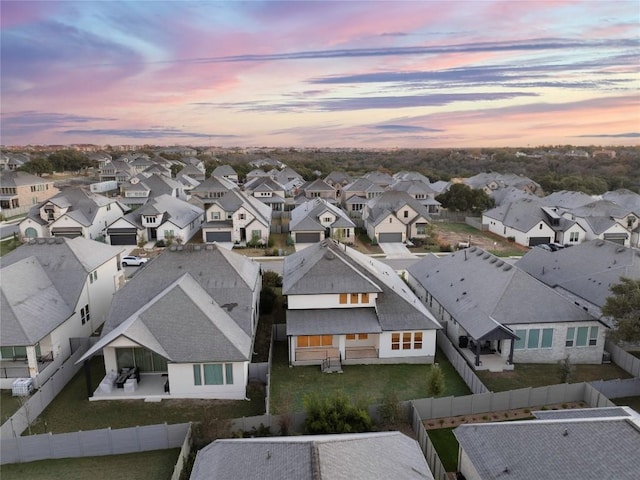 view of aerial view at dusk