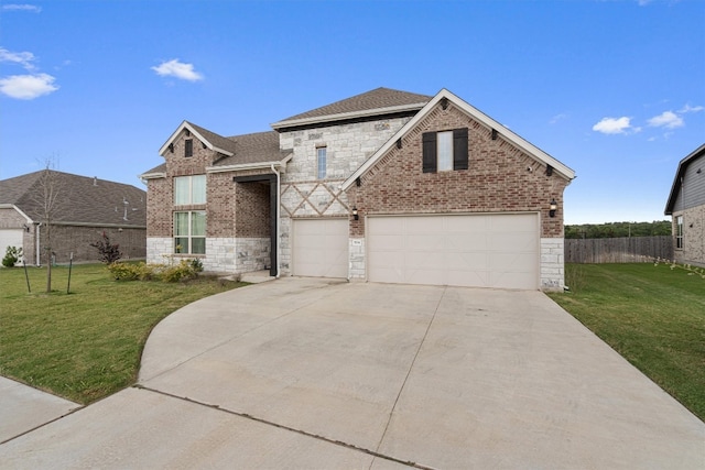 view of front facade with a garage and a front yard