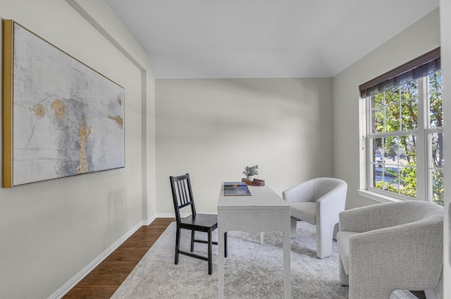 office area with hardwood / wood-style floors