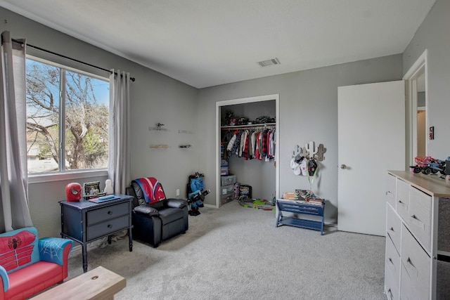 carpeted bedroom featuring a closet