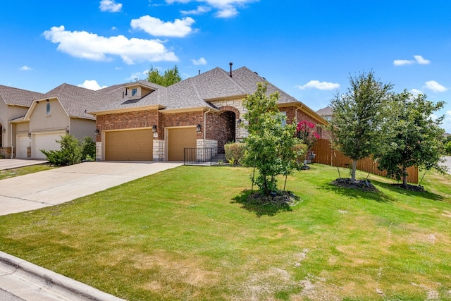 view of front facade with a garage and a front yard