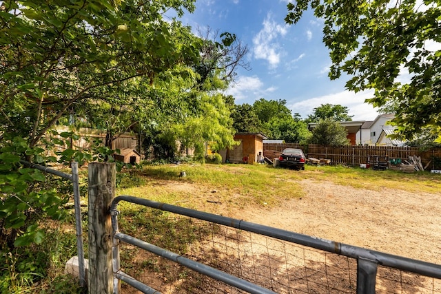 view of yard featuring a storage unit