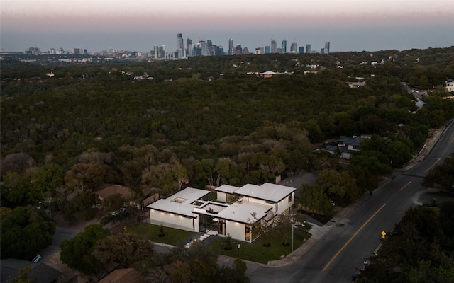 view of aerial view at dusk