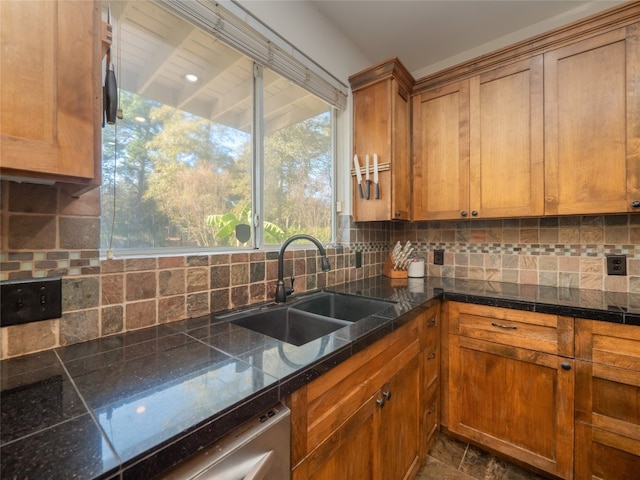 kitchen featuring tasteful backsplash, sink, and stainless steel dishwasher