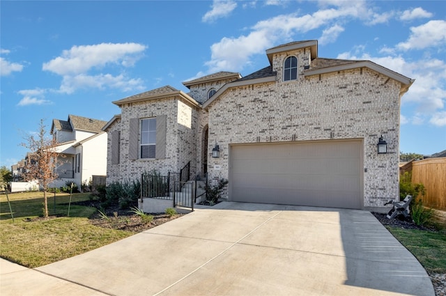 view of front facade with a front yard and a garage