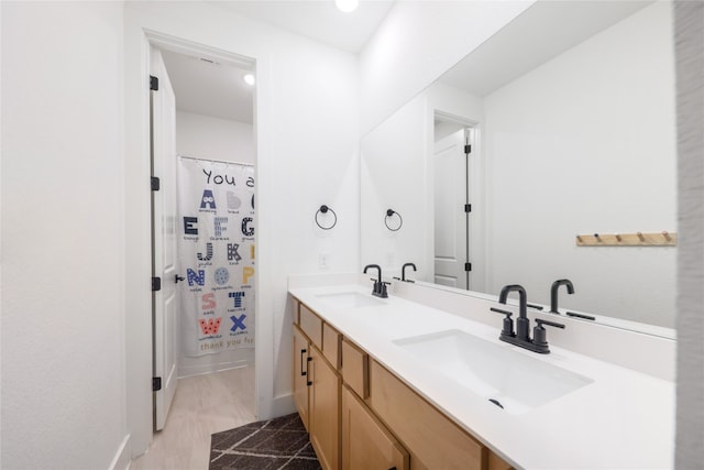 bathroom with vanity and shower / tub combo