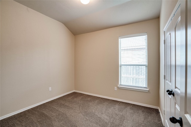 empty room with carpet floors and lofted ceiling