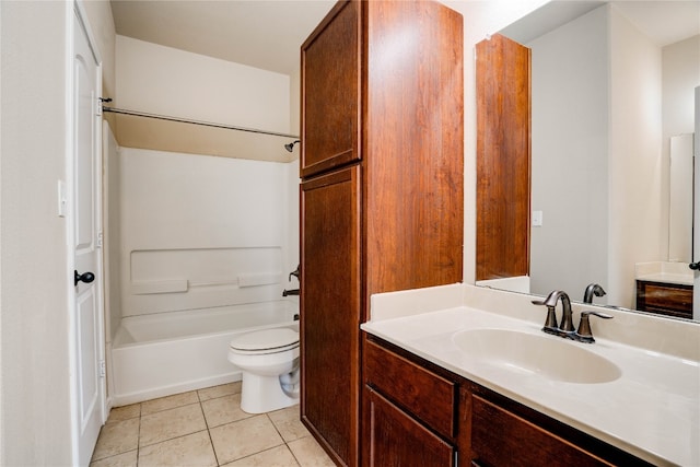 full bathroom with tile patterned floors, vanity, shower / bathtub combination, and toilet