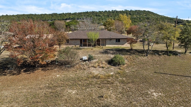 exterior space featuring a mountain view