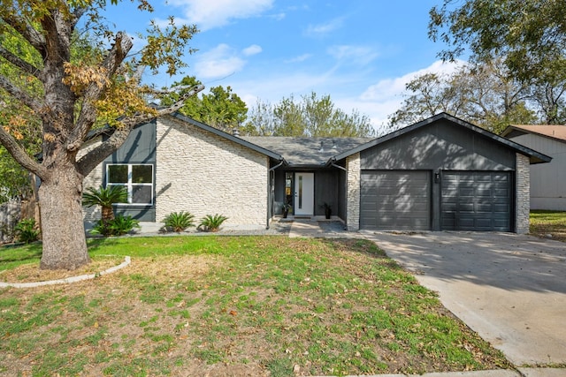 single story home with a front lawn and a garage