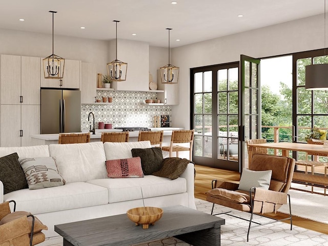 living room featuring light hardwood / wood-style floors