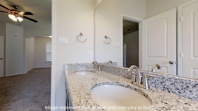 bathroom with vanity and ceiling fan