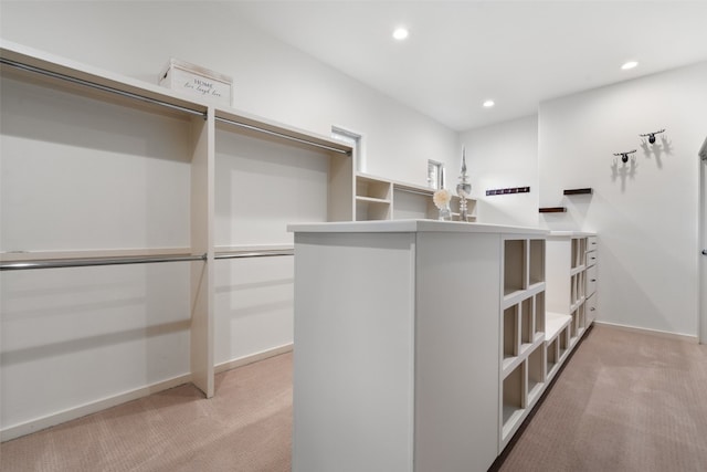 spacious closet with light colored carpet