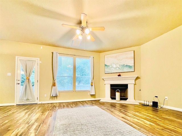 interior space featuring ceiling fan and wood-type flooring