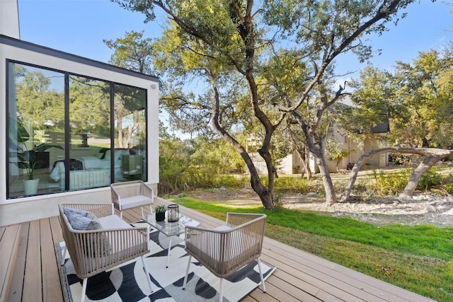 419 Hazeltine Dr, Lakeway, TX 78734 - wooden terrace with outdoor lounge area