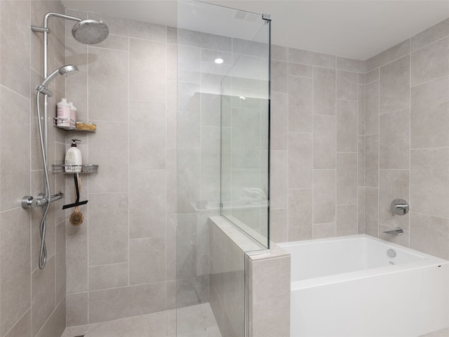 bathroom with shower with separate bathtub