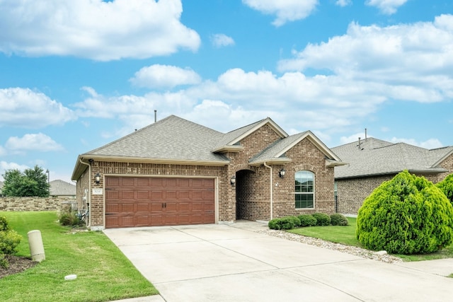 view of front facade featuring a front yard and a garage