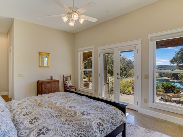 1178 Hidden Creek Dr, Dripping Springs, TX 78620 - bedroom featuring access to exterior, baseboards, french doors, and a ceiling fan