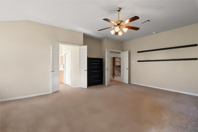 unfurnished bedroom featuring baseboards, visible vents, and ceiling fan