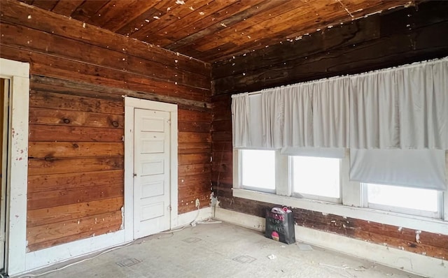 spare room with wood walls and wood ceiling