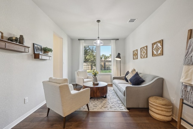 living room with dark hardwood / wood-style floors