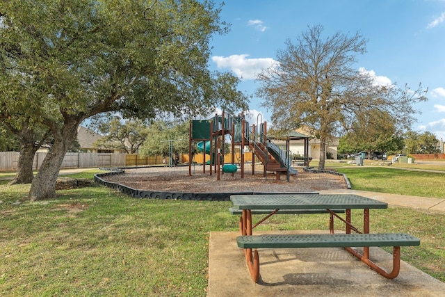 view of play area featuring a yard