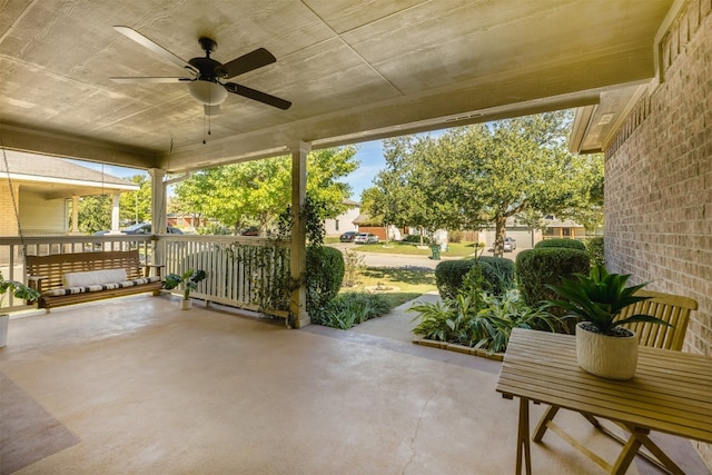 view of patio / terrace featuring ceiling fan and a porch