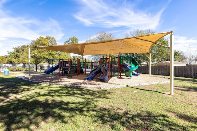 view of jungle gym with a yard