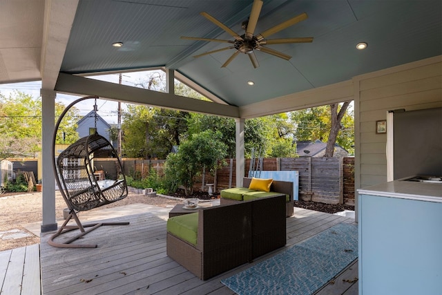 wooden terrace with ceiling fan