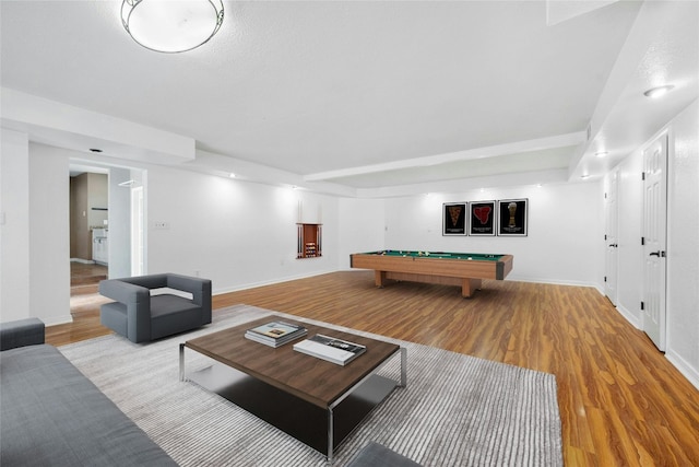 playroom with pool table and light hardwood / wood-style flooring