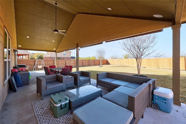 view of patio / terrace featuring an outdoor hangout area and ceiling fan