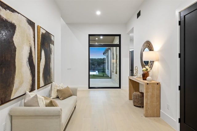 interior space with light hardwood / wood-style floors