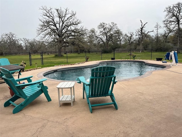 view of pool with a patio area and a yard