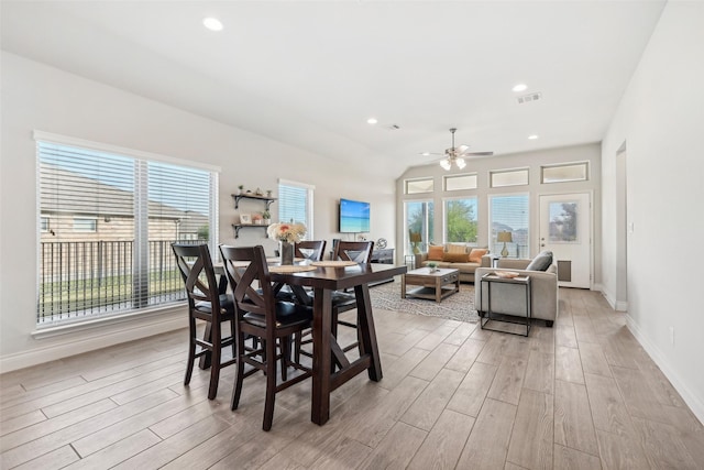 dining room featuring ceiling fan