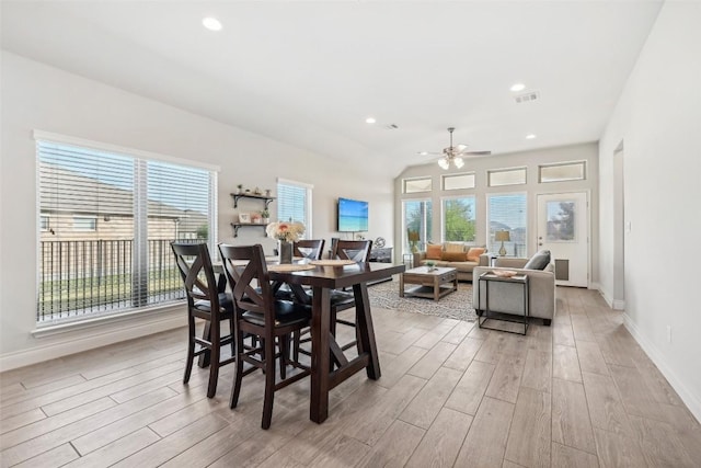 120 Krupp Ave, Liberty Hill, TX 78642 - dining space featuring light wood-type flooring, ceiling fan, baseboards, and recessed lighting