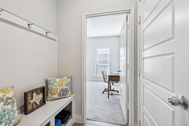 mudroom featuring carpet floors