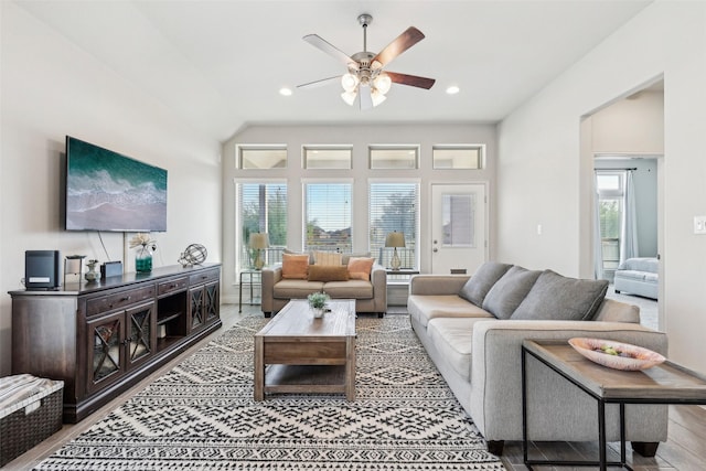 living room featuring ceiling fan