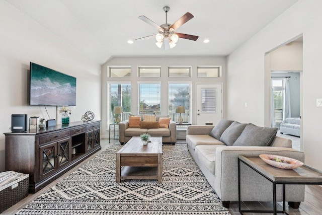 120 Krupp Ave, Liberty Hill, TX 78642 - living room featuring a ceiling fan and recessed lighting