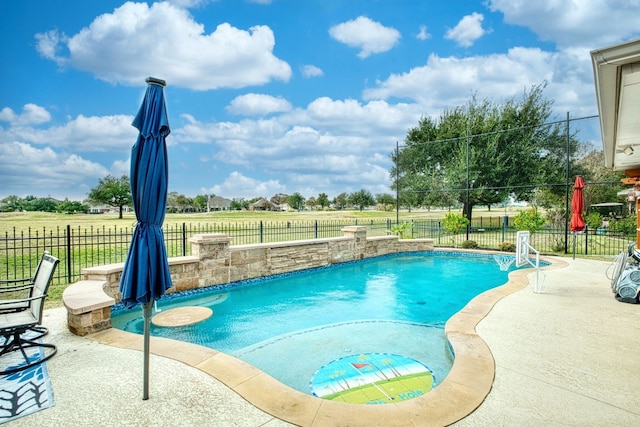 view of swimming pool featuring a patio