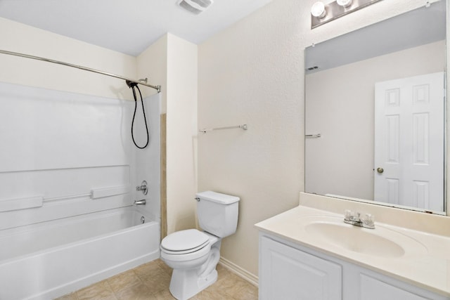 full bathroom with tile patterned flooring, vanity, shower / bath combination, and toilet