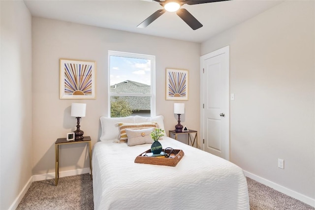 bedroom with carpet flooring and ceiling fan